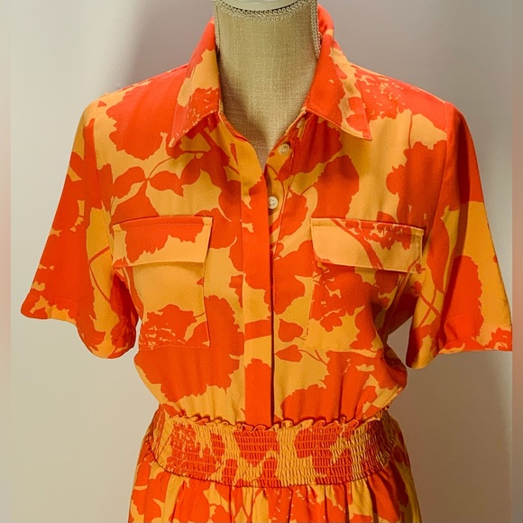 NWOT-Halogen X Atlantic Pacific ‘Coral Cathy Floral’ Smocked Utility Dress-Small - Picture 2 of 15